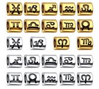 Hmjpng Lot de 72 perles d'espacement en alliage avec 12 constellations - Grand trou de 4,7 mm - Pour bracelets européens - Fabrication de bijoux - Doré et argenté