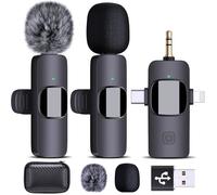 HMKCH Double Micro Cravate sans Fil pour iPhone Android Caméra Ordinateur Portable PC, Microphone Revers sans Fil 4 en 1