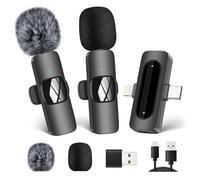 HMKCH Micro Cravate sans Fil 2 en 1 pour iPhone/Telephone Android/Ordinateur Portable, Microphone Cravate pour Enregistrement Vidéo, Vlog, TikTok, Youtube, réduction du Bruit, Micro Plug-Play