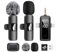 HMKCH Micro Cravate sans Fil pour iPhone, Téléphone Android, Appareil Photo, PC, Microphone à Revers sans Fil 4 en 1 avec indicateur de Niveau de Batterie pour Enregistrement vidéo, TikTok, Vlog