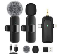 HMKCH Micro Cravate sans Fil pour iPhone/Téléphone Android/Caméra/Ordinateur Portable, Microphone Professionnel à Double Revers avec Prise USB-C/3,5 mm/USB pour Enregistrement vidéo, Vlog