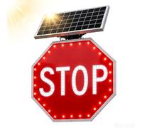 HMLSYZX Panneau Stop Lumineux À LED Solaire, Panneau Octogonal Réfléchissant Robuste pour Allées, écoles et Usines, Étanchéité IP65, Installation Facile
