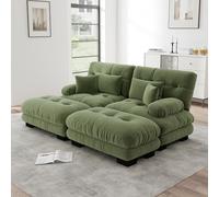 Hmluxury Canapé d'angle en chenille avec 2 ottomans, canapé aspect nuage pour salon, canapé rembourré avec accoudoirs larges, 2 coussins lombaires et 2 coussins décoratifs, vert