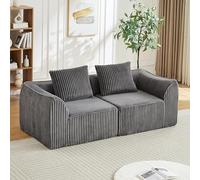 Hmluxury Canapé sectionnel en velours côtelé pour salon, 3 places, avec coussin, gris
