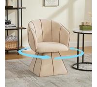 Hmluxury Chaise pivotante en tissu chenille, fauteuil ergonomique avec dossier haut, pour salon, chambre à coucher, fauteuil pivotant marron camel