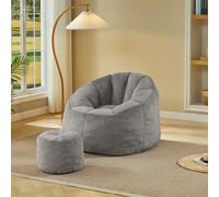 Hmluxury Hellgra Pouf avec repose-pieds pour adultes, en forme de fleur, imitation fourrure de lapin, rembourrage en mousse 30D, emballé sous vide, pour salon, chambre à coucher, balcon