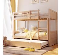 Hmluxury Lit superposé en bois 90 x 200 cm avec lit gigogne, convertible en lits simples, garde-corps de sécurité, échelle et sommier à lattes