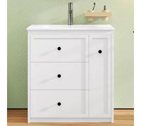 Hmluxury Meuble de salle de bain avec lavabo en céramique, 76 x 46 x 82 cm, blanc, autonome, MDF, grands tiroirs, espace de rangement