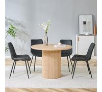 Hmluxury Table à manger ronde avec 4 chaises, MDF 100 cm, cuir synthétique | Assemblage facile, chaises ergonomiques, construction stable, pour salle à manger