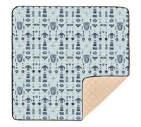 Hmong Totems Tapis de gymnastique et d'activités pour l'intérieur et l'extérieur Motif géométrique Bleu poudré 127 x 127 cm