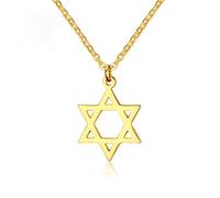 HMOOY Acier Inoxydable Étoile De David Pendentif Colliers À Six Pointes Megan Étoile Juif Israël Bijoux Pour Femmes Hommes Hip Hop (Gold)