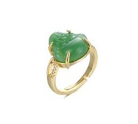HMOOY Anneau de Bouddha, Bague Bouddha Rieur Chanceux Plaqué Or 18 Carats Bague Ouverte Ajustable Bouddha Jade Blanc/Vert Bijoux Porte Bonheur pour Femme Homme (vert)