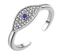 HMOOY Bague Mauvais Œil, Bague Ouverte Mauvais Œil Zircone Cubique Bleu Bague Empilable Oeil Bleu Bague Ouverte Enveloppante Réglable pour Femme Bijoux Mauvais Œil pour Protection (Argent 1)