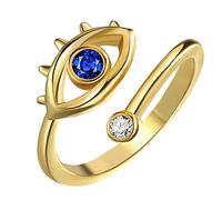 HMOOY Bague Mauvais Œil, Bague Ouverte Mauvais Œil Zircone Cubique Bleu Bague Empilable Oeil Bleu Bague Ouverte Enveloppante Réglable pour Femme Bijoux Mauvais Œil pour Protection (Or)