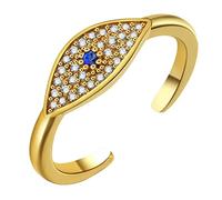 HMOOY Bague Mauvais Œil, Bague Ouverte Mauvais Œil Zircone Cubique Bleu Bague Empilable Oeil Bleu Bague Ouverte Enveloppante Réglable pour Femme Bijoux Mauvais Œil pour Protection (Or 1)