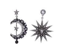 HMOOY Bohème Lune Étoile Asymétrique Boucles D'oreilles Créoles Cristal Lune Et Soleil Goutte Boucles D'oreilles Longues Rétro Exquis Style Punk Accessoires Bijoux Pour Femmes Filles, Métal