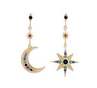 HMOOY Boucles d'oreilles pendantes bohèmes en forme de lune et d'étoile asymétriques en cristal lune et soleil goutte - Longues boucles d'oreilles rétro exquises style punk accessoires bijoux pour