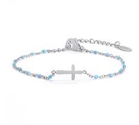 HMOOY Bracelet de croix pour femmes, bracelet religieux réglable en acier inoxydable Bracelet de communion pour Bijoux de couple Cadeaux de confirmation Bracelets de mode (Argent bleu)