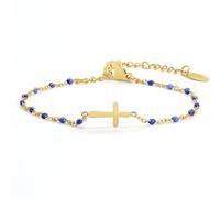 HMOOY Bracelet de croix pour femmes, bracelet religieux réglable en acier inoxydable Bracelet de communion pour Bijoux de couple Cadeaux de confirmation Bracelets de mode (Or bleu foncé)