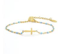 HMOOY Bracelet de croix pour femmes, bracelet religieux réglable en acier inoxydable Bracelet de communion pour Bijoux de couple Cadeaux de confirmation Bracelets de mode (Or bleu)