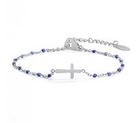 HMOOY Bracelet de croix pour femmes, bracelet religieux réglable en acier inoxydable Bracelet de communion pour Bijoux de couple Cadeaux de confirmation Bracelets de mode (Argent bleu foncé)