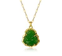 HMOOY Collier Bouddha, Colliers à Pendentif Bouddha Rieur Chanceux Collier Bouddha en Jade Vert/Blanc Avec Chaîne Plaquée Or 18 Carats Bijoux pour Femmes Hommes (Vert 2)