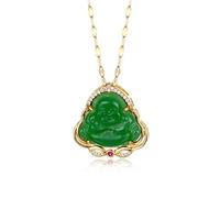 HMOOY Collier Bouddha, Colliers à Pendentif Bouddha Rieur Chanceux Collier Bouddha en Jade Vert/Blanc Avec Chaîne Plaquée Or 18 Carats Bijoux Amulette pour Femmes Hommes, Métal, Zircone cubique