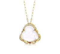HMOOY Collier Bouddha, Colliers à Pendentif Bouddha Rieur Chanceux Collier Bouddha en Jade Vert/Blanc Avec Chaîne Plaquée Or 18 Carats Bijoux pour Femmes Hommes (Blanc 1)