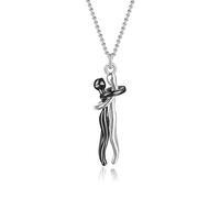 HMOOY Collier Câlin, Collier Pendentif Câlin Affectueux Collier Couple Personnalité pour Elle et Lui Collier Saint Valentin Mode Réglable pour Femmes Hommes (Argent-Noir)