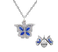 Hmooy Collier Papillon Médaillon, Contient Une Personnalisée Gravure Texte I Love You Chaîne Réglable Amour Pendentif Bijoux Papillon pour Femmes Fille Maman Grand-Mère (Silver)
