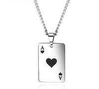 HMOOY Collier Poker, Collier As de Pique Punk Rock Argent Collier Pendentif Carte Jeu Poker Ace Acier Inoxydable Bijoux Hip Hop pour Hommes Garçons (Noir)