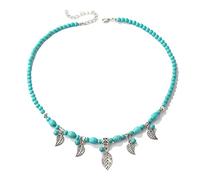 HMOOY Collier Turquoise, Collier Pendentif Pierres Précieuses Turquoise Vintage Collier Perles Boho Ethnique Long Bijoux Bohème Déclaration pour Femmes Dames s (Feuille)