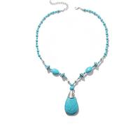HMOOY Collier Turquoise, Collier Pendentif Pierres Précieuses Turquoise Vintage Collier Perles Boho Ethnique Long Bijoux Bohème Déclaration pour Femmes Dames s (Style 1)