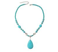 HMOOY Collier Turquoise, Collier Pendentif Pierres Précieuses Turquoise Vintage Collier Perles Boho Ethnique Long Bijoux Bohème Déclaration pour Femmes Dames s (Style 2)