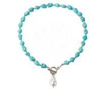 HMOOY Collier Turquoise, Collier Pendentif Pierres Précieuses Turquoise Vintage Collier Perles Boho Ethnique Long Bijoux Bohème Déclaration pour Femmes Dames s (Perle)