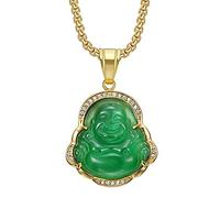 HMOOY Colliers Lucky Laughing Buddha, Collier Bouddha en Jade Vert Collier Pendentif Bouddha en Zircone Cubique Avec Chaîne Plaquée Or 18 Carats Bijoux Feng Shui Amulette pour Femme Homme, Pierre,