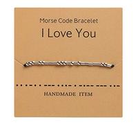 HMOOY Morse Code Bracelet Perles Plaquées Argent sur Cordon De Soie Bracelet D'amitié Message Secret Morris Bijoux pour Femmes Hommes Cadeau pour Elle Lui (Je t'aime)