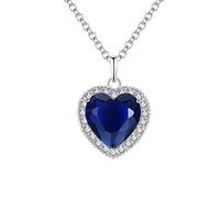 HMOOY Titanic Collier Cœur de l'Océan Collier Pendentif Amour Bleu Oxyde de Zirconium Cristal Cristal Plaqué Or Blanc avec Chaîne et Pierres précieuses Coeur (Bleu), Kristall, Zircone cubique