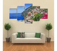 HMRGLMIE Cadre Decoration Murale Impression sur Toile 5 Parties Côte italienne Positano Tableau Decoration Murale DéCoration Murale Pour Salon Chambre Maison Bain