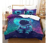 HMRKOEPGX Astronaute 3D Sets Housse De Couette en Microfibre Aventure Spatiale 3 Pcs Literie Enfant Garçon Chambre Décor Double（200x200cm）