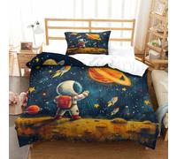 HMRKOEPGX Astronaute 3D Sets Housse De Couette Microfibre Aventure Spatiale 2 Pcs Imprimé Literie Adulte Famille Collection Single（135x200cm）