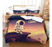 HMRKOEPGX Astronaute 3D Sets Housse De Couette Microfibre Aventure Spatiale 3 Pcs Housse De Couette Enfant Garçon Chambre Décor Single(140x200cm)