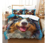 HMRKOEPGX Australian Shepherd Chien 3D Sets Housse De Couette Microfibre Chien Mignon 3 Pcs Literie Adulte Famille Collection Double(200x200cm)