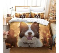 HMRKOEPGX Border Collie 3D Sets Housse De Couette Microfibre Chiot 3 Pcs Imprimé Literie pour Enfants Famille Collection King(220x240cm)
