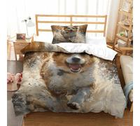 HMRKOEPGX Chien 3D Sets Housse De Couette Microfibre Chien Mignon 2 Pcs Housse De Couette Adolescent Chambre Décor Single(135x200cm)