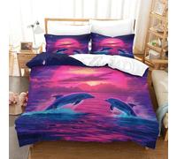 HMRKOEPGX Dauphin 3D Sets Housse De Couette Microfibre Animal 3 Pcs Housse De Couette Adolescent Famille Collection Single(140x200cm)