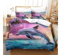 HMRKOEPGX Dauphin 3D Sets Housse De Couette Microfibre Animal 3 Pcs Literie Adulte Famille Collection Double(200x200cm)