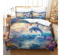 HMRKOEPGX Dauphin 3D Sets Housse De Couette Microfibre Animal 3 Pcs Literie pour Adultes Enfants Filles Famille Collection Double(200x200cm)