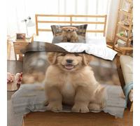 HMRKOEPGX Golden Retriever 3D Sets Housse De Couette Microfibre Chien 2 Pcs Housse De Couette pour Adultes Enfants Filles Chambre Décor Single（135x200cm）