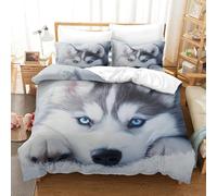HMRKOEPGX Husky de Sibérie 3D Sets Housse De Couette Microfibre Chiot 3 Pcs Housse De Couette Adulte Chambre Décor Single（140x200cm）